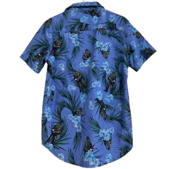 Star Wars Mens Blue Multi Chewbacca Hawaiian/Floral Print Button Down Shirt Sz-S - Picture 9 of 9